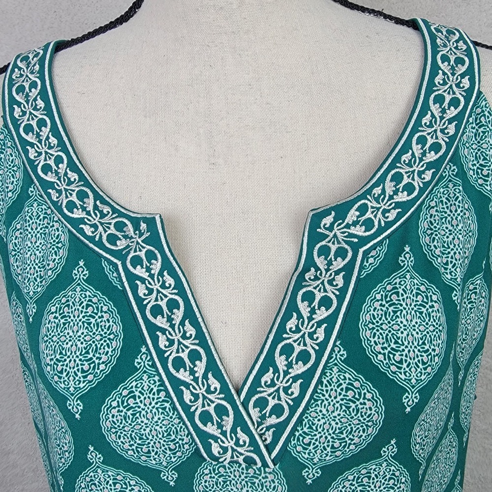 Magnolia Grace Womens XXL Green Pink Embroidered Boho Travel Midi Shift Dress - Picture 4 of 9